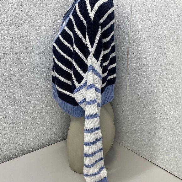 Staud Women’s Hampton Cropped Striped Sweater Top Blue Size XS — Modern Nautical - Picture 3 of 7